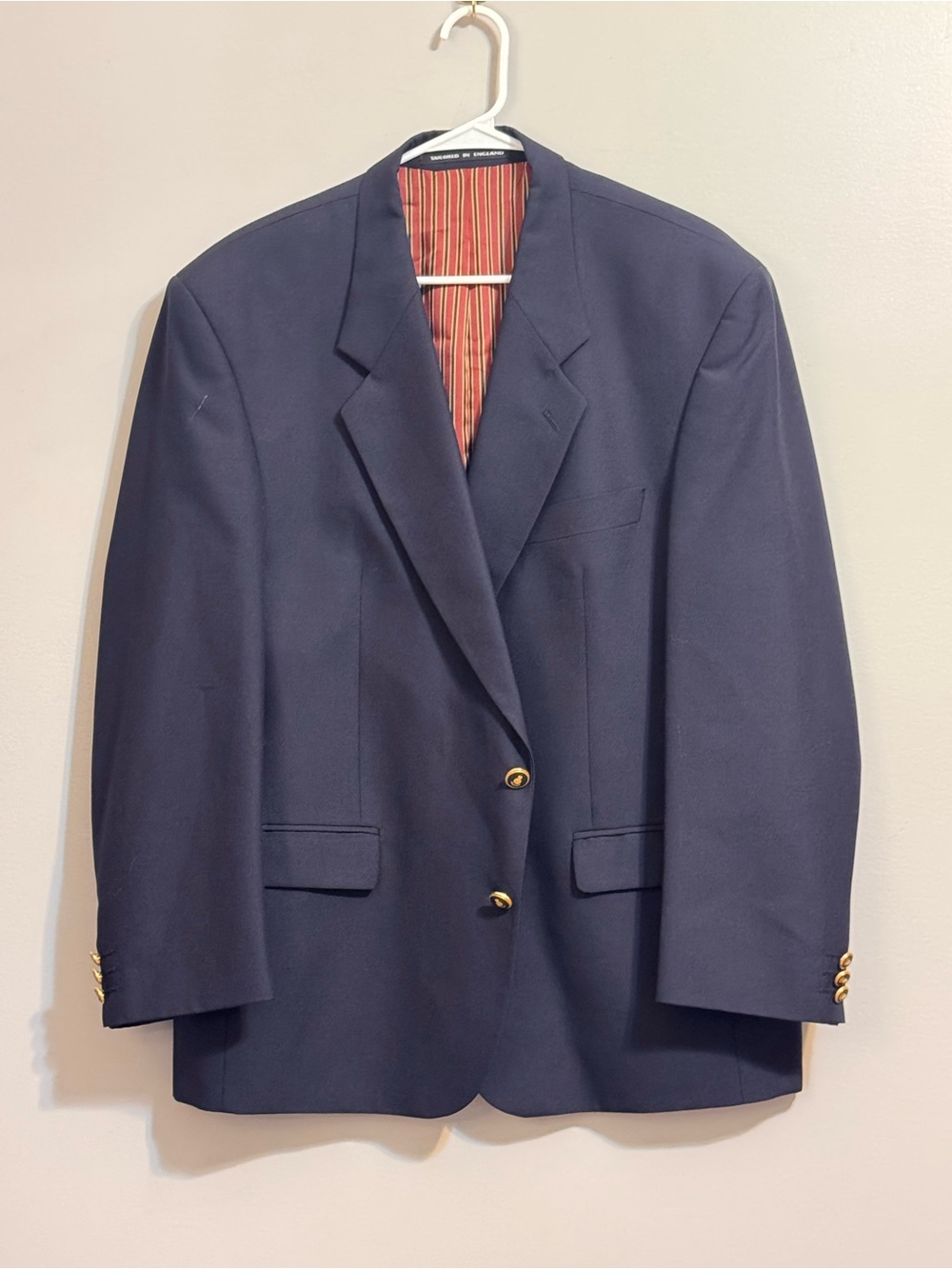 Alexandre London Men’s Navy Wool Blazer 44 Short Gold Buttons England